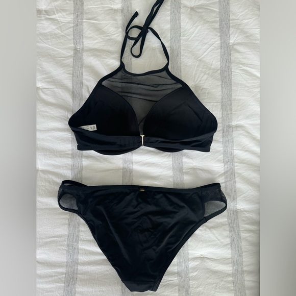 La Vie en Rose aqua collection mesh halter bikini with padded inserts. - Picture 2 of 2